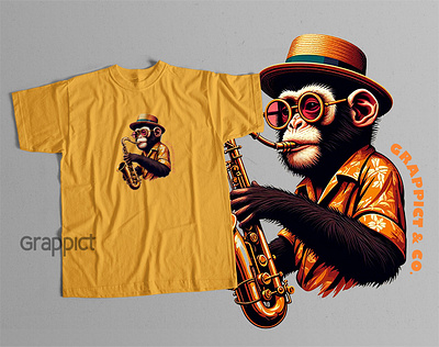 Monkey playing saxophone T-Shirt clothing design