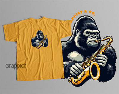 Gorilla playing saxophone T-Shirt clothing design