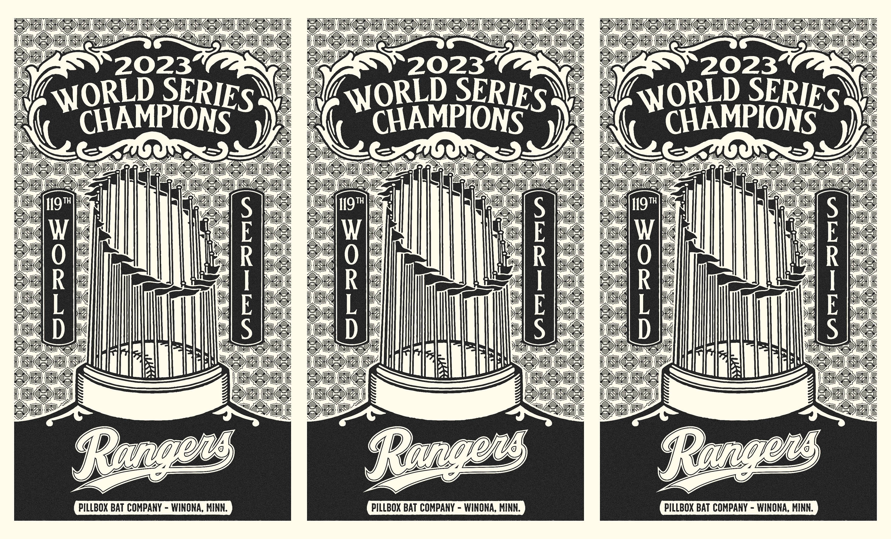 MLB - 2023 WORLD CHAMPIONS (BAT DESIGNS) artwork baseball bat graphic design handrawn illustration vintage