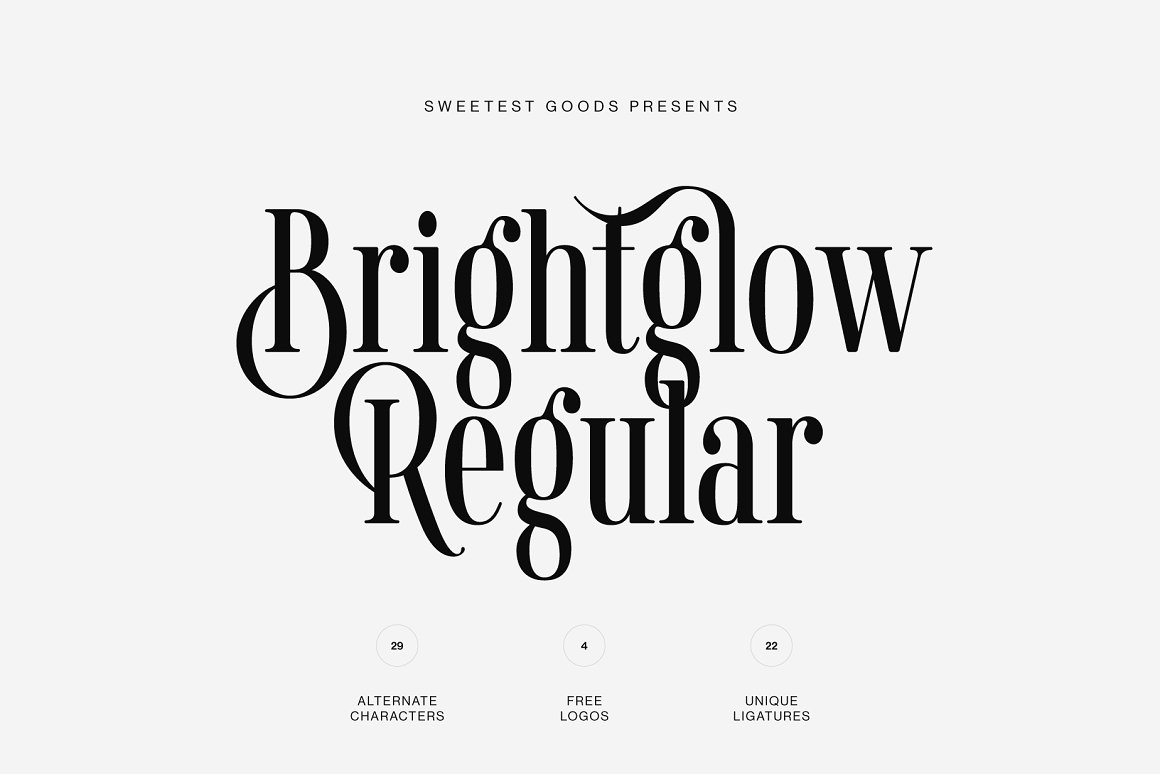 Brightglow Swashy Serif + Free Logos condensed condensed font condensed typeface display free freebie template logo swashes vintage font