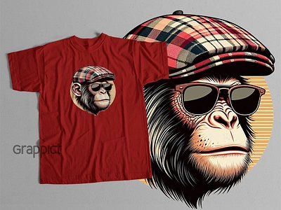 Monkey wearing newsboy hat and eyeglasses T-Shirt clothing design