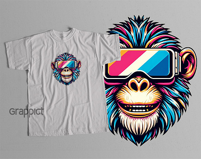 Monkey wearing VR eyeglasses T-Shirt clothing design monkey vr virtual reality