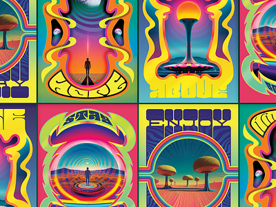 Two word quotes posters design poster psychedelic retro surrealism typography vector vintage