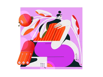 Serenity character design flat illustration flowerlover flowerpower flowers home illustration nature serenity sitting woman