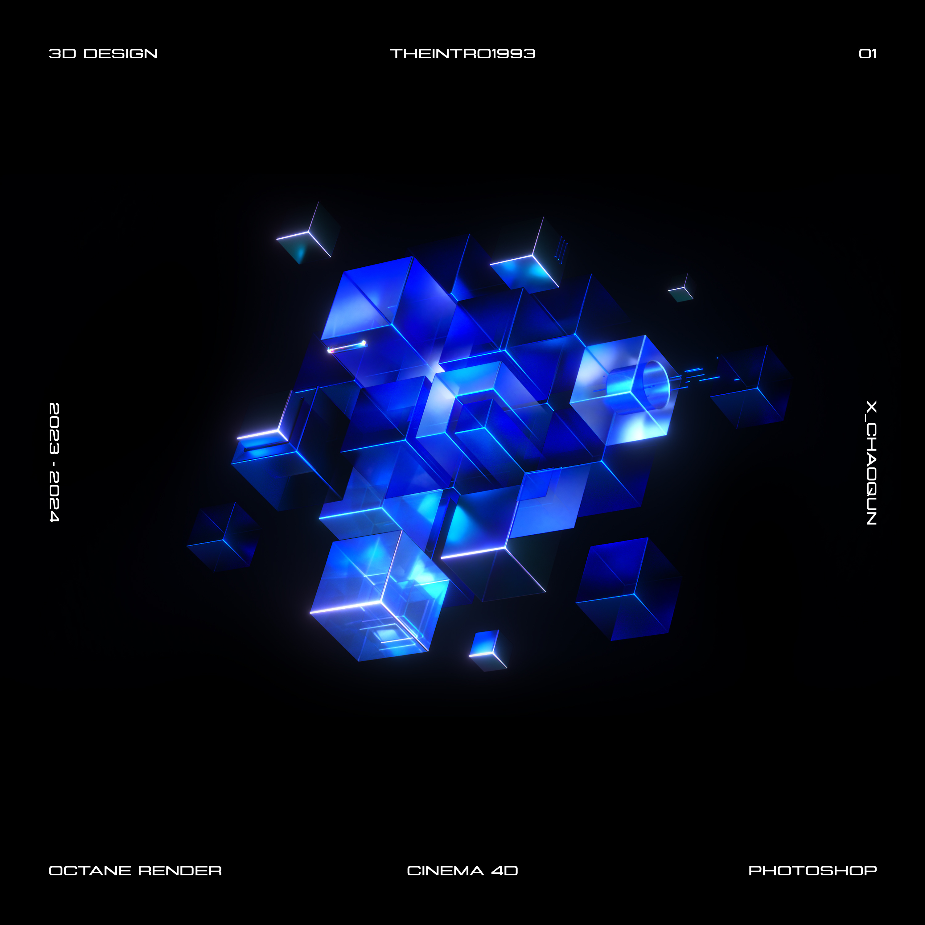 Tech-inspired 3D renderings vol.1 3d banner blue branding c4d graphic design octane photoshop poster render scifi technology ui