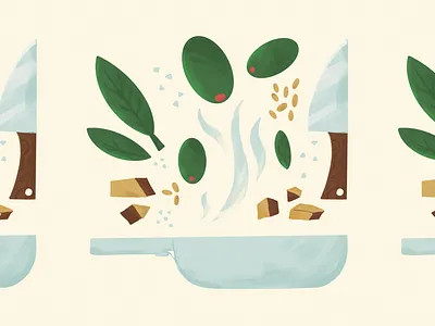Picadillo cooking cooking design food illustration knife olives pan
