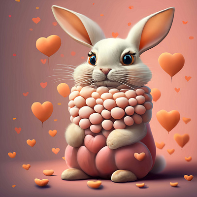 Valentine's Bunny With Hearts 3d abstract art aesthetic aesthetic print aesthetic printable aesthetic wall art animation artist branding design graphic design illustration logo ui