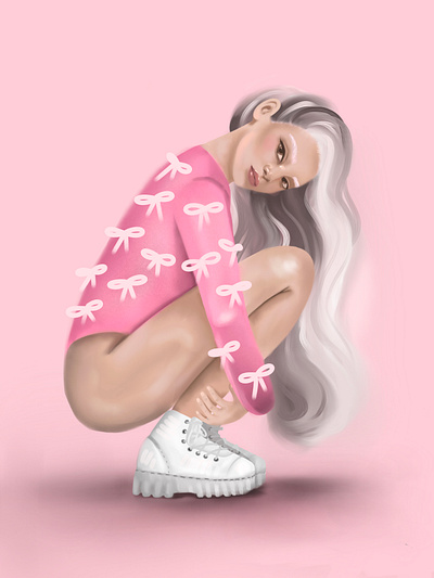 illustration of a girl girl illustration pink procreate
