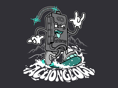Action Glow - Battery Pack actionglow apparel battery pack cartoon character crumby illustration led lighting mascot mountain snowboard sports t shirt design vector art