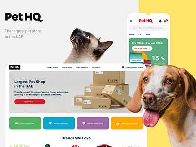 Pet HQ branding design ecommerce elogic illustration pets store typography ui