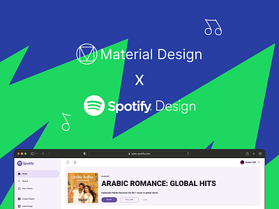 Material Design X Spotify Design audio streaming dashboard dashboard design design system google hover interaction material music app playlist product design spotify ui ux web app