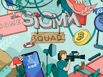 SiGMA.World - Office Mural affiliation art blockchain design digital art drawing gambling gaming green illustration media mural neon office art print procreate world
