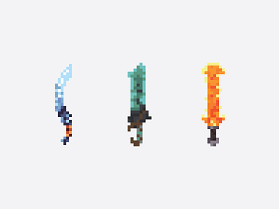 3 Pixel Art Swords blue sword fire sword green sword pixel pixel artwork pixel games pixel gaming pixel swords pixelart red sword swords