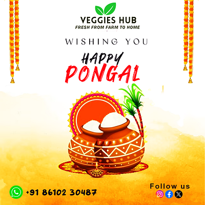 Pongal Wishing Post | Vegetable Store brochure design celebration flyer design pongal poster design social media post wishing post