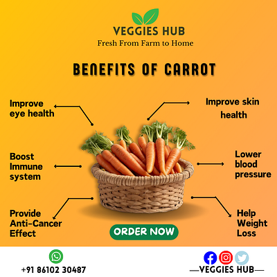 Benefits of carrot | Instagram Post | Vegetable Store ad branding graphic design marketing