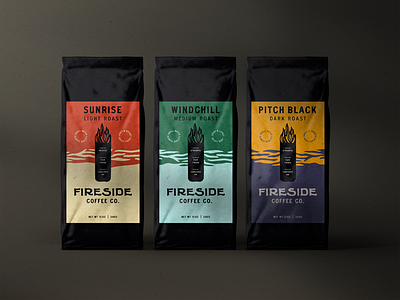 Fireside Coffee Bag Design bag branding camping coffee eco friendly fire identity illustration logo outdoors package rustic