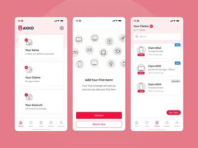 Device Insurance Mobile App 2024 ui fintech app insurance app insurance app ui insurtech insurtech app ui insurtech ui minimal ui red ui sketchy ui ui trends
