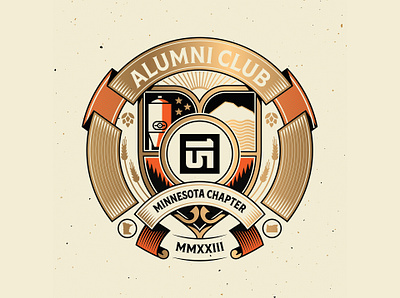 Alumni Club alumni badge banner beer branding brewery circle crest design gold heritage logo logotype minnesota portland regal ribbon seal shield vintage
