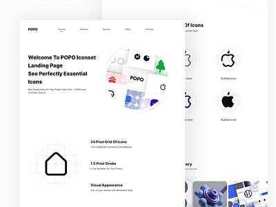 POPO Iconset Landing page design graphic design icon pack icons iconset interduce landing page landingpage minimal minimalist presentation ui ui design uiux visual design website icons
