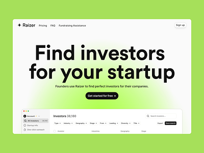 Raizer — Landing Page fundraising landing page saas startup ui ux web website