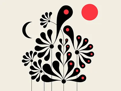 Afternoon Delight abstract black design flowers foliage geometric illustration messymod minimalism plants red trufcreative