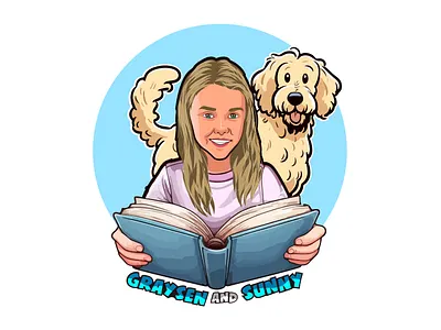 Happy Girl with his dog puppy reading book | illustration art adobe illustrator app arts artwork avatar caricature cartoon face digital face graphic designer how to cartoon yourself illustration image to portrait art portraits tracing vector portrait vector portrait art vectorart vexel