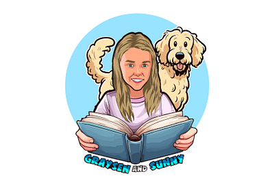 Happy Girl with his dog puppy reading book | illustration art adobe illustrator app arts artwork avatar caricature cartoon face digital face graphic designer how to cartoon yourself illustration image to portrait art portraits tracing vector portrait vector portrait art vectorart vexel