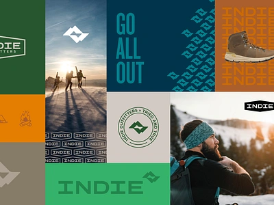 Indie Outfitters branding climbing design graphic design hiking identity logo outdoor ski sports typography visual identity wordmark