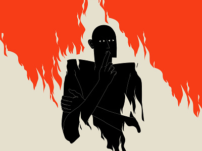 The Burnout abstract burnout character character design composition design dual meaning editorial editorial illustration flames illustration laconic lines minimal poster spirted man thinking