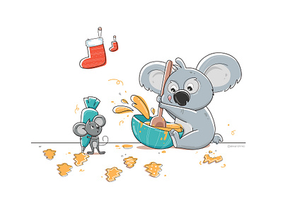 Winter koala character cooking cute food funny illustration koala mood mouse new year