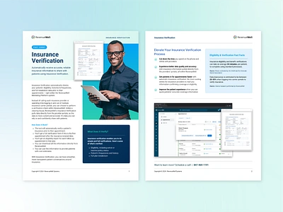 Insurance Verification One Pager brand brand design branding dental dental software design fact sheet graphic design grid layout layout design logo one pager software typography