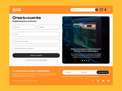 Flipper Sign Up Concept game gaming image interface mag magazine orange retro retrogaming sign sign up ui up ux videogame vintage web web magazine website white