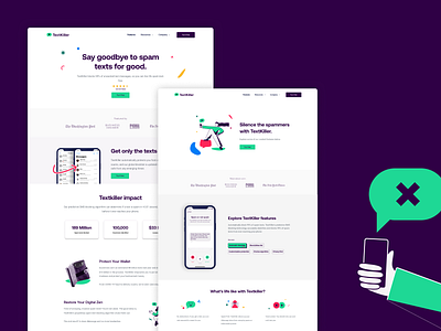 Textkiller Website | Home + Feature Page landing page ui web design