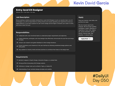 #DailyUI Day 50: Job Listing dailyui dark mode hiring job