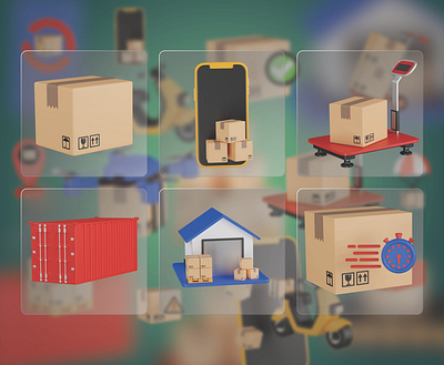 Delivery 3D Icon Set 3d 3d icon 3d icons blender cargo container container delivery delivery 3d icon ecommerce icon illustration logistic phone stock shipping stockhouse ui ux vector warehouse weight measuring device