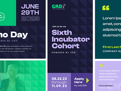 GRO Incubator: Demo Day collateral digital design event event branding graphic design incubator cohort marketing mini brand purple triangles