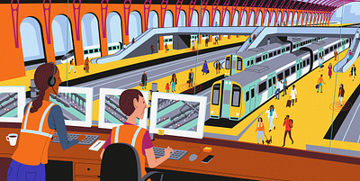 New Railway tech illustration architecture cartoon commute england infrastructure museum railway station technology train transport travel work