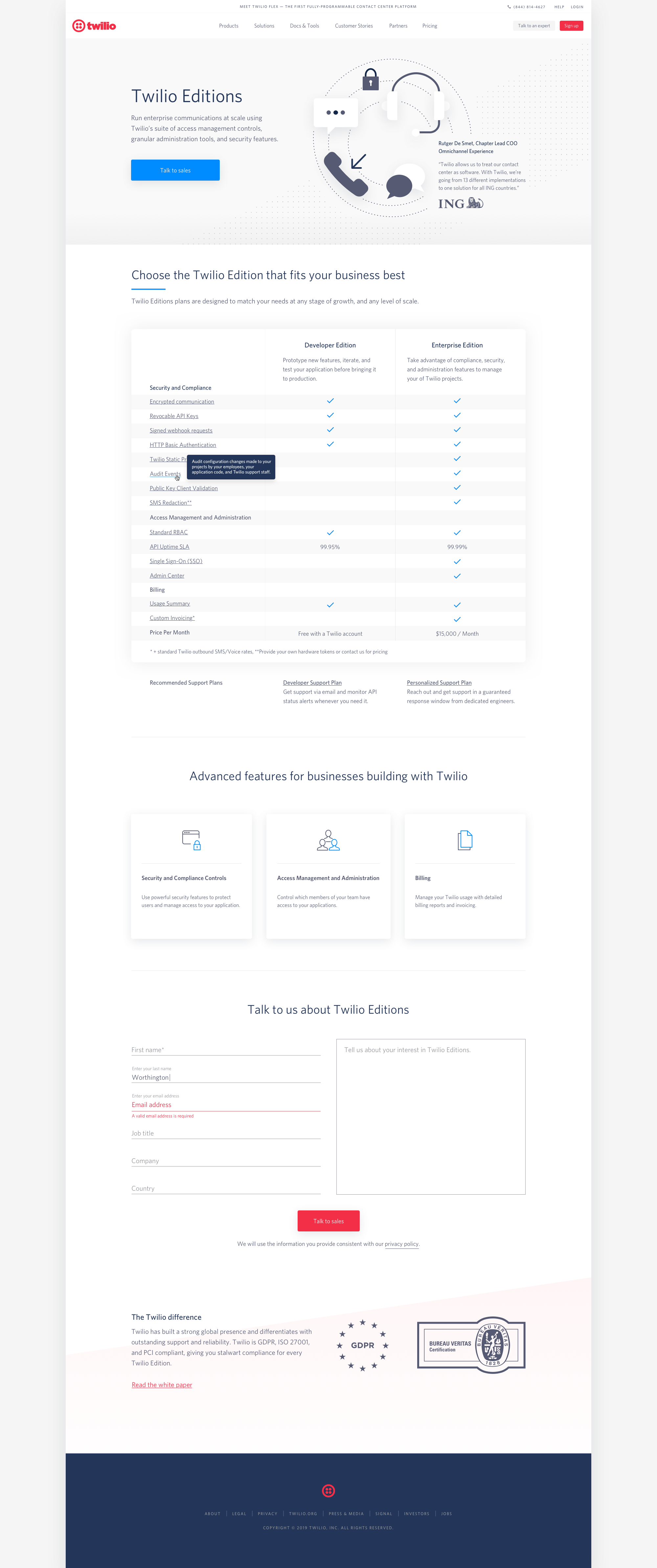 Twilio Editions landing page graphics landing page ui