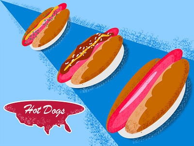 3 Way Hot Dogs blue branding design food illustration restaurant