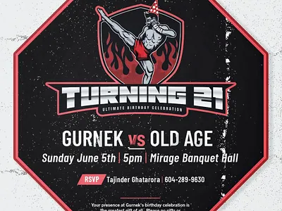 MMA Themed Birthday Invitation birthday boxing high kick invitation martial arts mma octagon print sports invitation