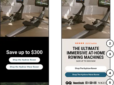 Hydrow | CRO conversion rate optimization cro equipment exercise gym home machine row ui ux web design website workout