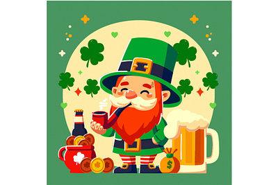 Happy Saint Patrick Day with Cute Gnome Illustration beer celebration clover day event feast gnome green happy holiday ireland irish leprechaun parade patrick saint shamrock symbol traditional vector