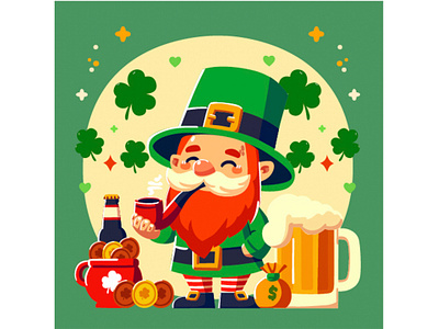 Happy Saint Patrick Day with Cute Gnome Illustration beer celebration clover day event feast gnome green happy holiday ireland irish leprechaun parade patrick saint shamrock symbol traditional vector