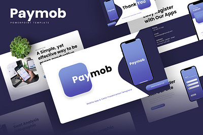 Paymob PowerPoint Template blue business gsl key mobille apps modern paymob ppt pptx presentation template purple saas ui website