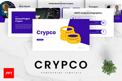 Crypco PowerPoint Template business crypco cryptocurrency gsl key modern ppt pptx presentation template purple ui website white