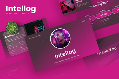 Intellog PowerPoint Template business gsl intellog it solution key modern pink ppt pptx presentation template purple technology ui website