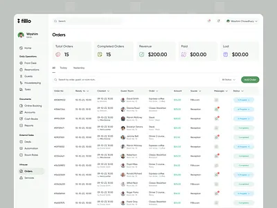 Hotel Management - Orders booknow dashboard effortlessorders effortlessservice food food order guestexperience hospitalityautomation hotel hotelmanagement hotelorders hotelservice management order roomservices saas ui ux webdesign