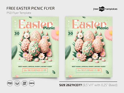 Free Easter Picnic Flyer Template + Instagram Post (PSD) easter easter flyer easter picnic easter picnic flyer event event flyer events flyer flyer template free freebie happy easter photoshop print printed psd template templates