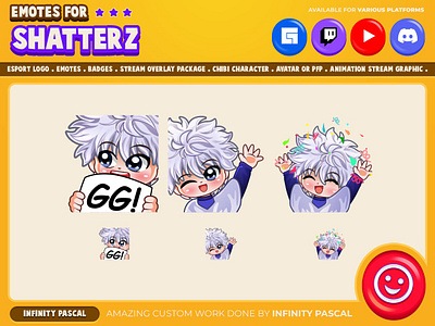 👦🏼 Custom Chibi Killua Zoldyck Emotes👦🏼 2d 3d animation artwork character illustration concept art design digital illustration discord emotes facebook emotes freelancer graphic design illustration killuazoldyck loyalty badges open commission original character streamer twitch emotes youtube emotes