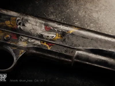 Custom Designed Colt 1911 3d american asset dramatic first person shooter game game design photo realism tattoo traditional unreal engine 5